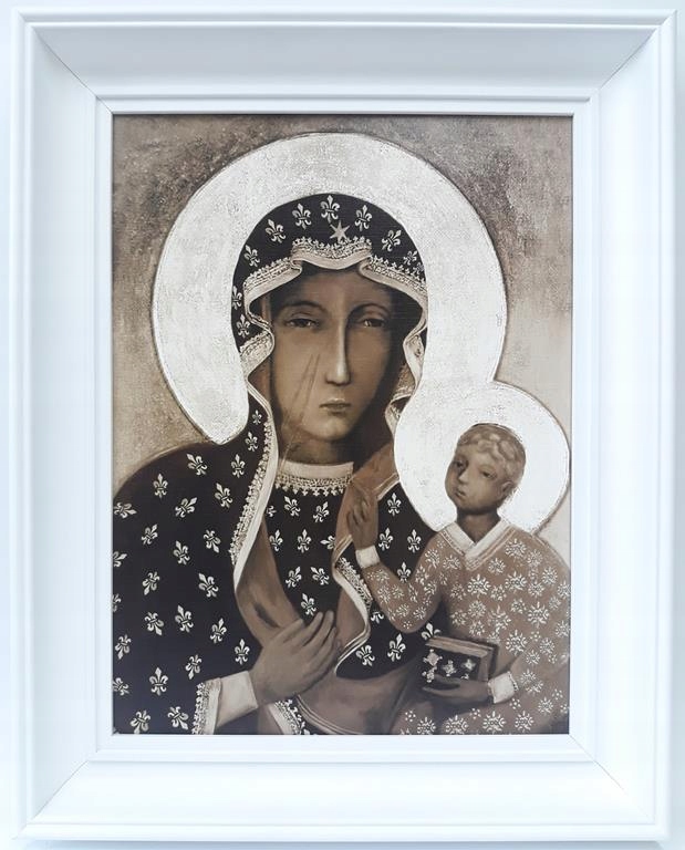 Obrázok v bielom ráme 40x50 Panny Márie z Częstochu.