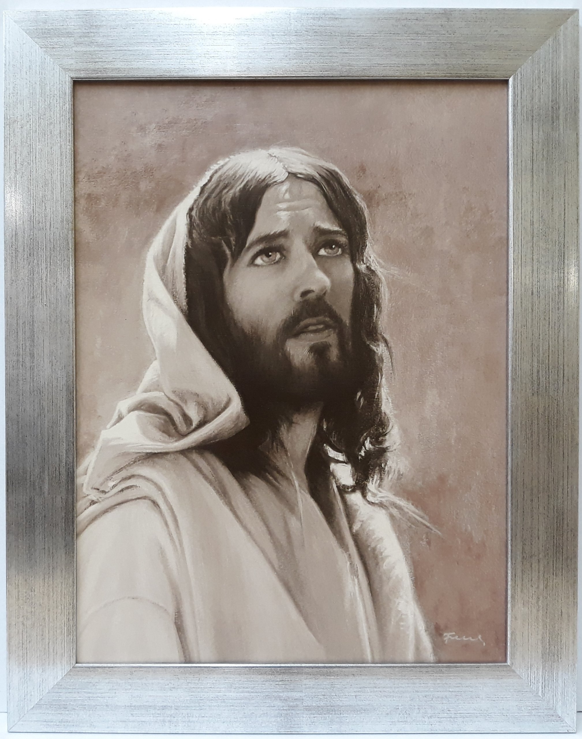OBRAZ V STRIEBORNOM RÁME 39X49 SAINT JESUS SEPIA