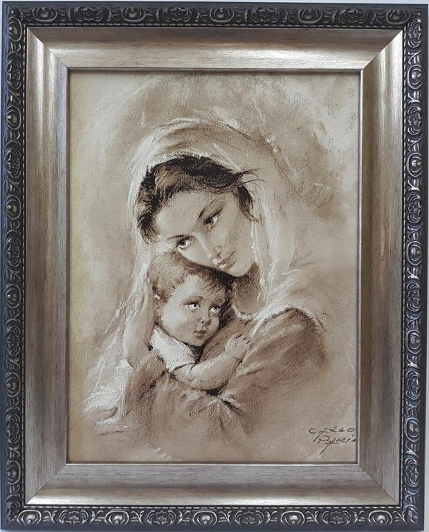 Obrázok v striebornom ráme 42x52 Matka kŕmil sépiu