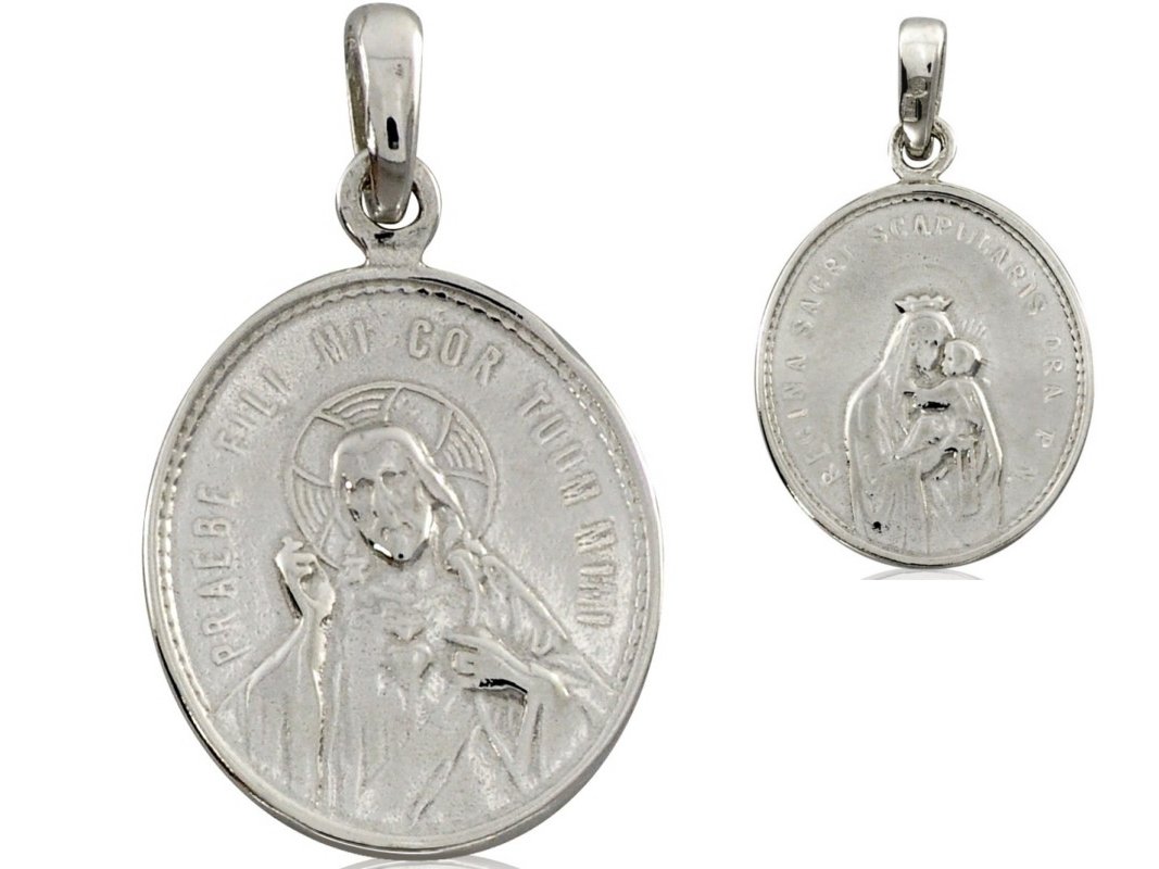 Oval Scapular Medal Jesus Mary Silver 925