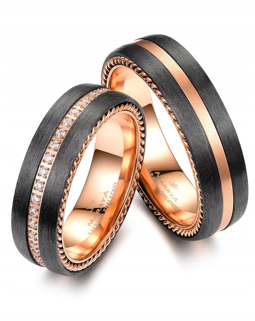 Snubné prstene z uhlíka a oceľového CA-03 Rose Gold