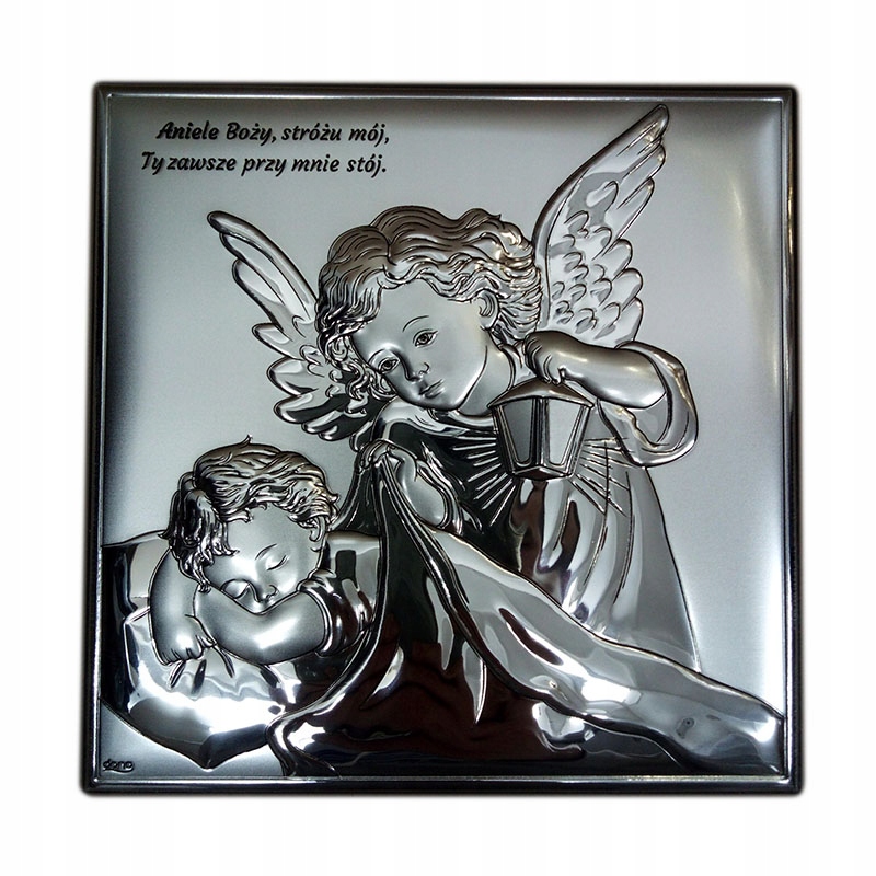 Strieborný obraz 16x16cm Anjel strážny ...- 60589