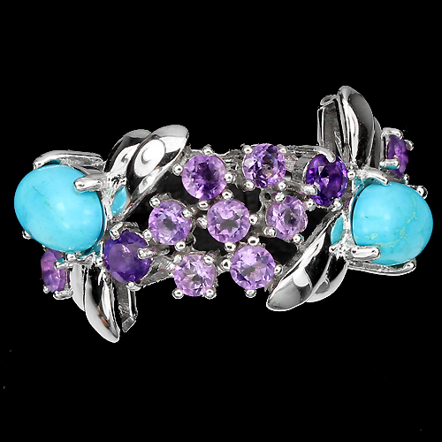 KRÁSNY prsteň nat. AMETHYST TYRKYSOVÝ šterlingový striebro 925