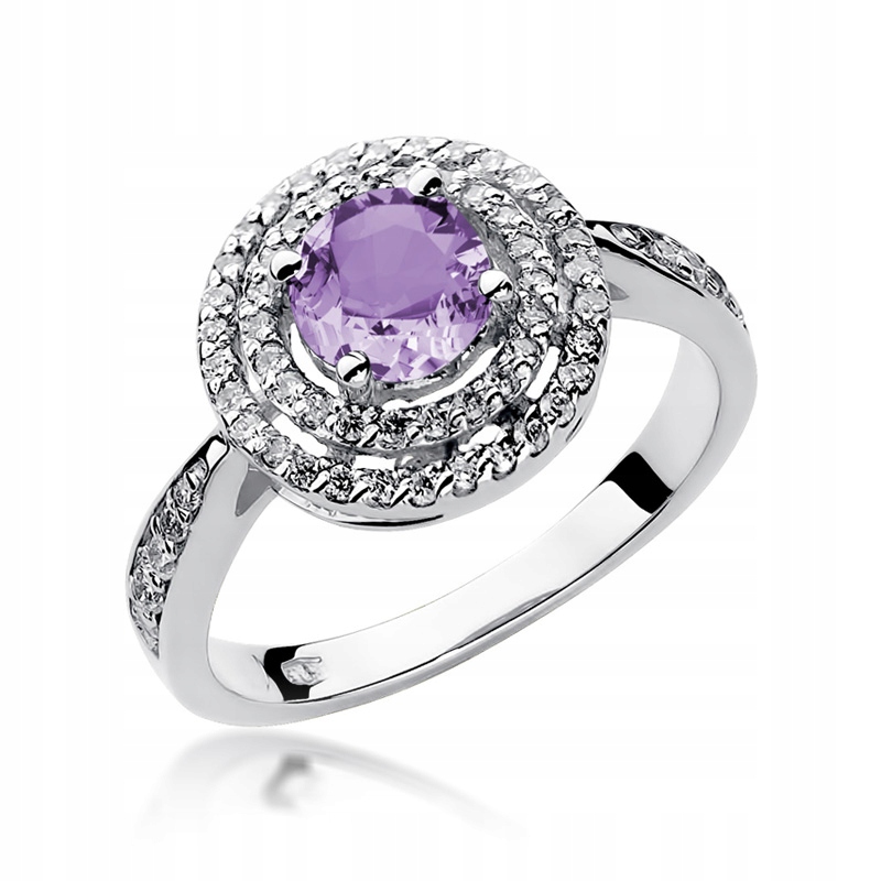 AMETYST RING BRILLIANTS BIELE ZLATO gravírované
