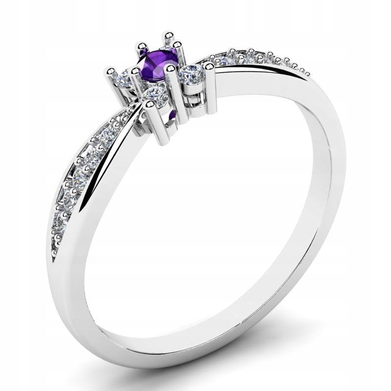 Biely prsteň zlatý ametyst a diamanty 0,22ct