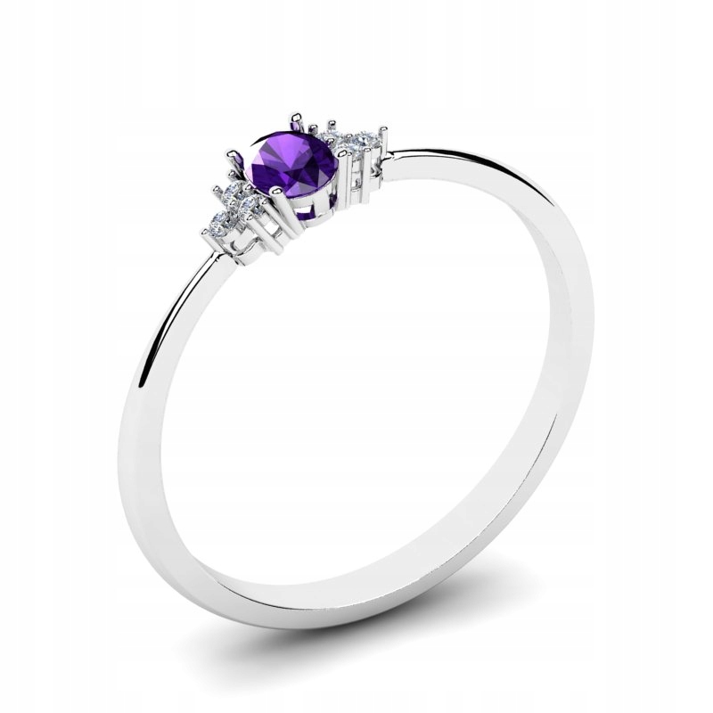 Biely prsteň zlatý ametyst a diamanty 0,23ct