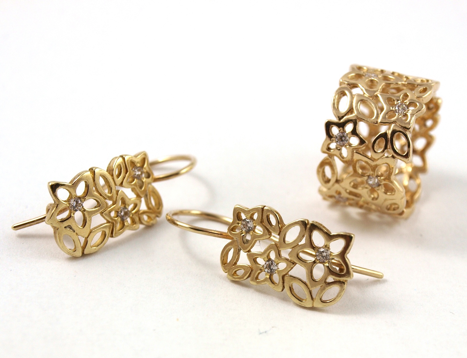 Ring+Openwork náušnice Sada Zircons Gold