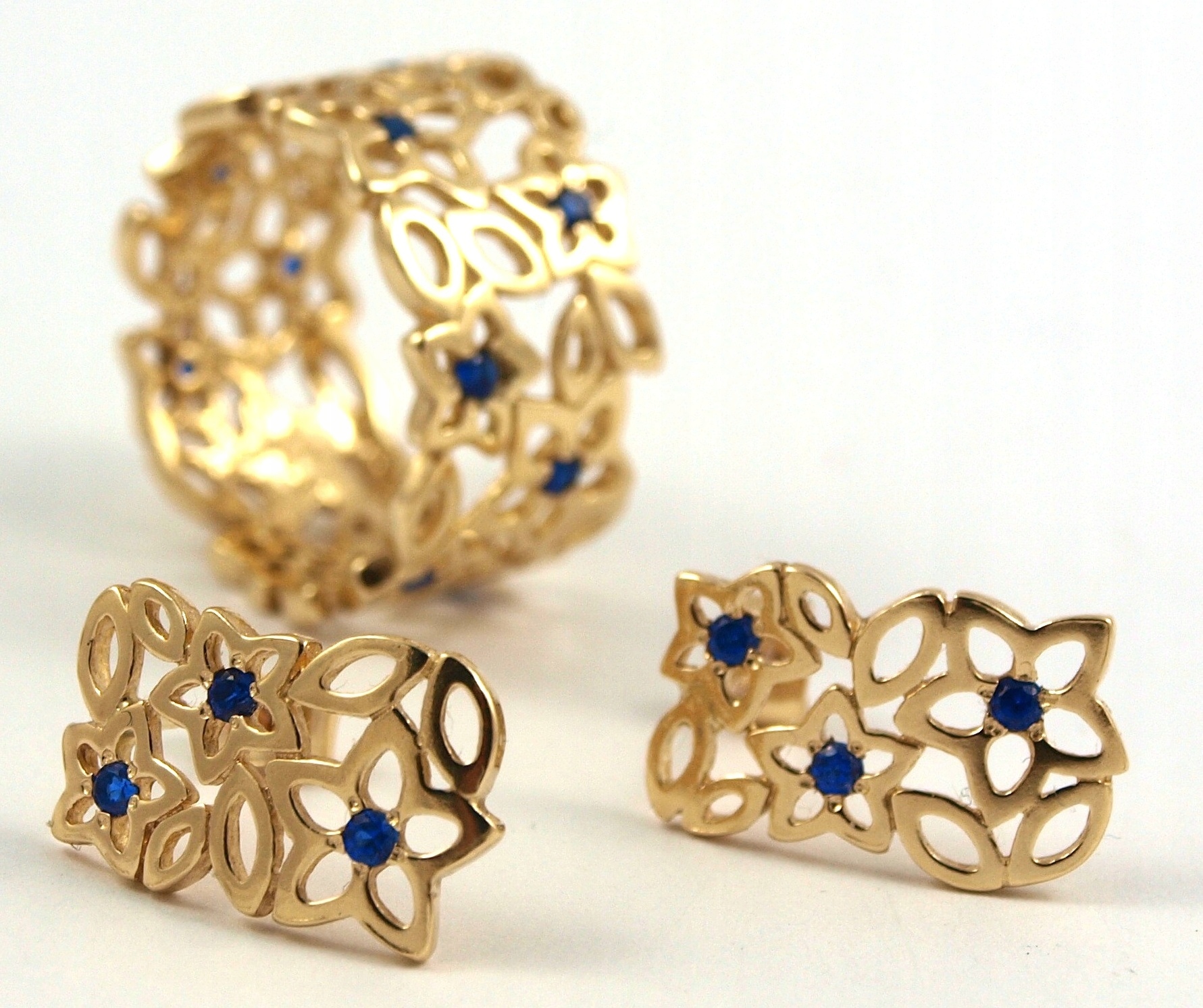 Ring+Openwork náušnice sada zafírov 333