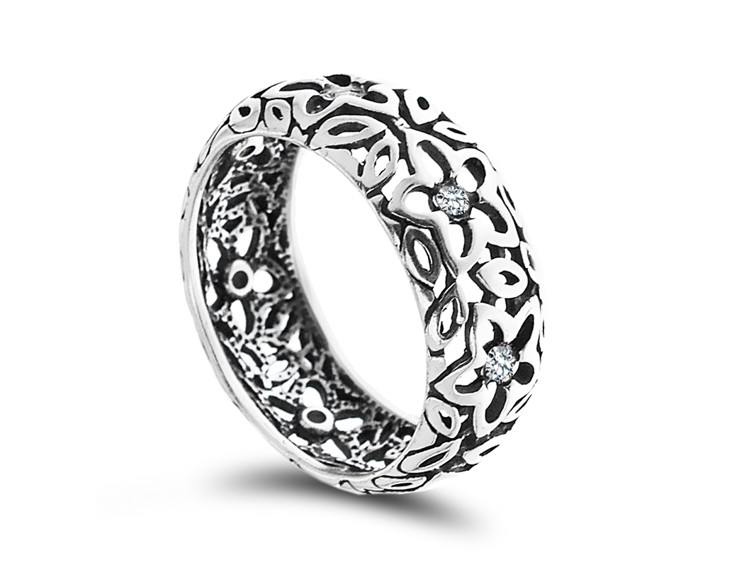 Openwork prsteňový prsteň strieborný kvet 925 R11