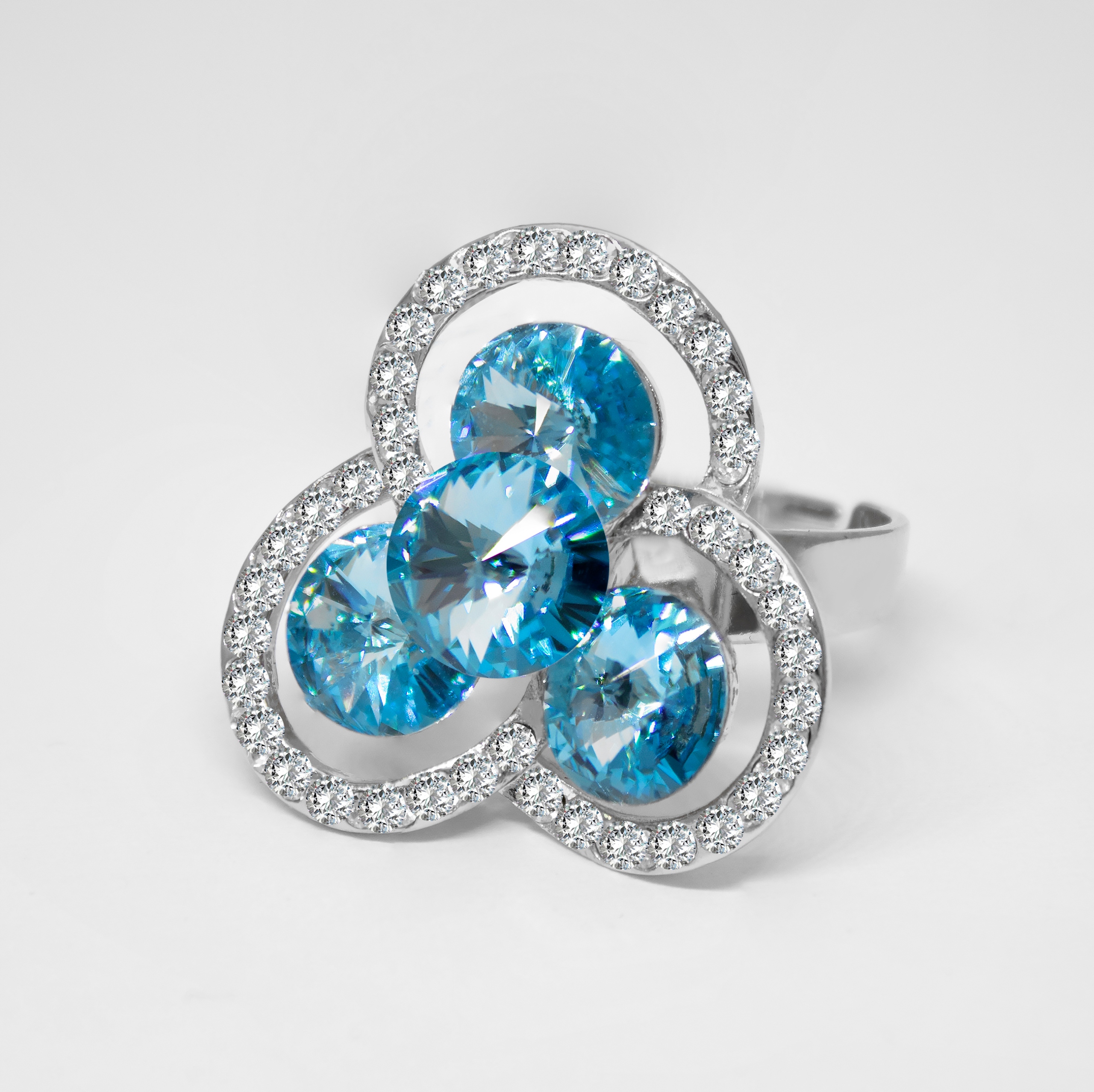SWAROVSKI STRIEBORNÝ PRSTEŇ MODRÝ VEĽKÝ