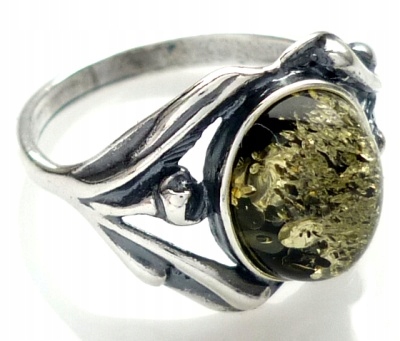 SILVER RING zelený jantárový tulipán 31