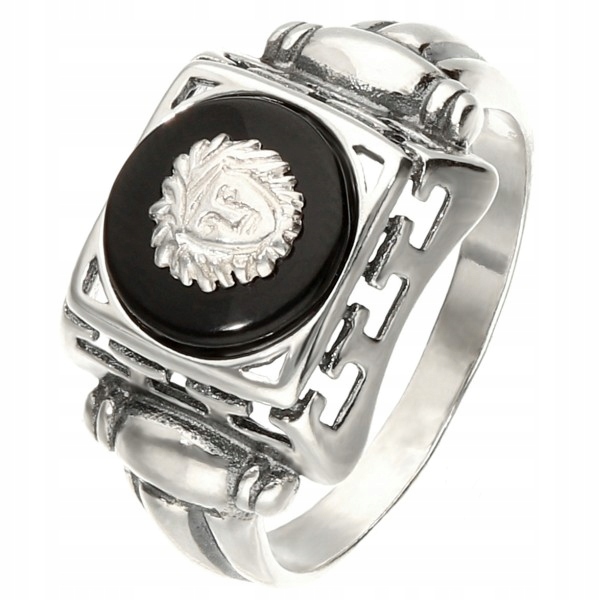 STRIEBORNÝ PRSTEŇ Onyx Medusa 14 Greek Oxide
