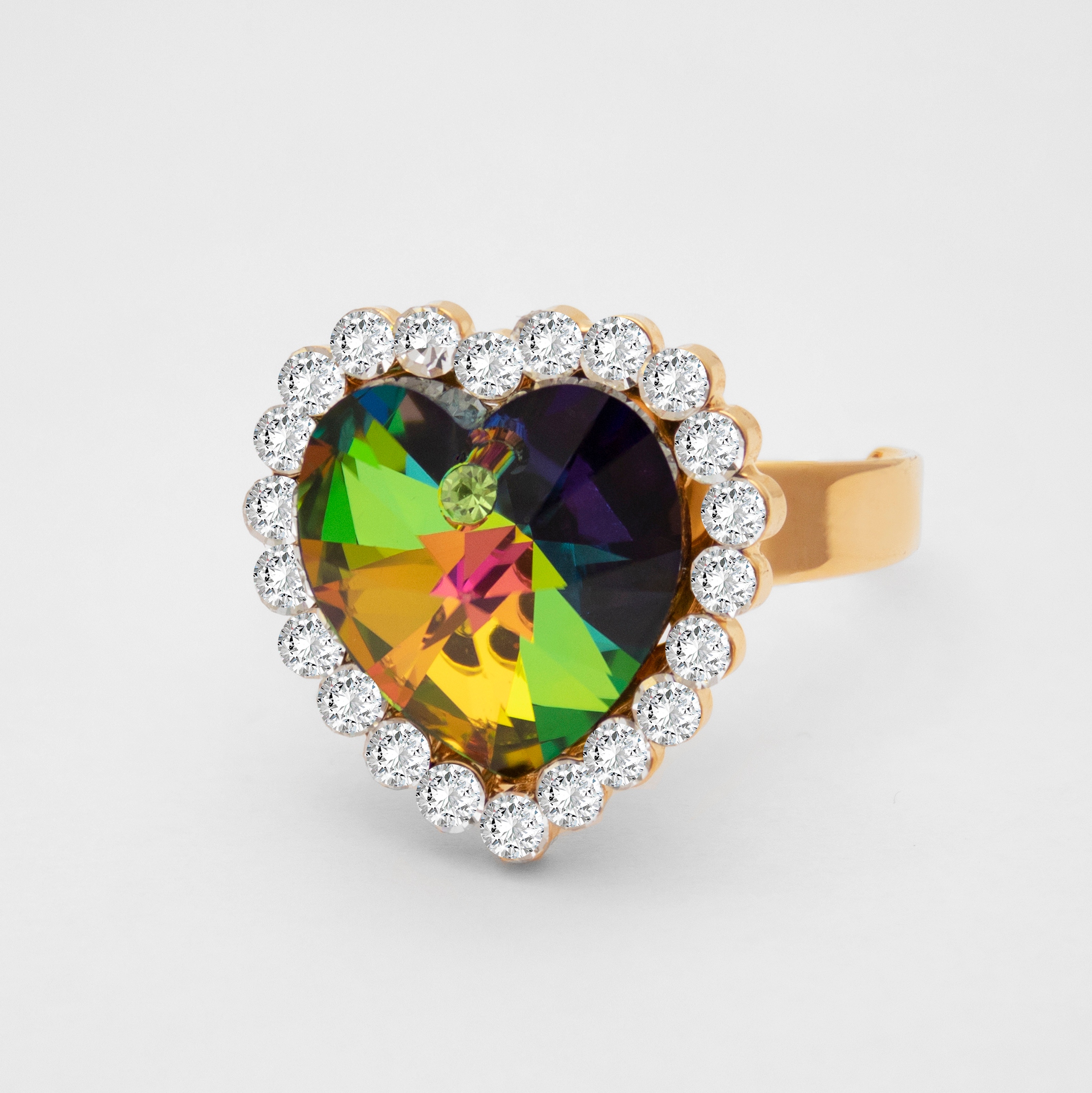 PRSTENEC SWAROVSKI S SRDCOM ZELENÉ ZLATO