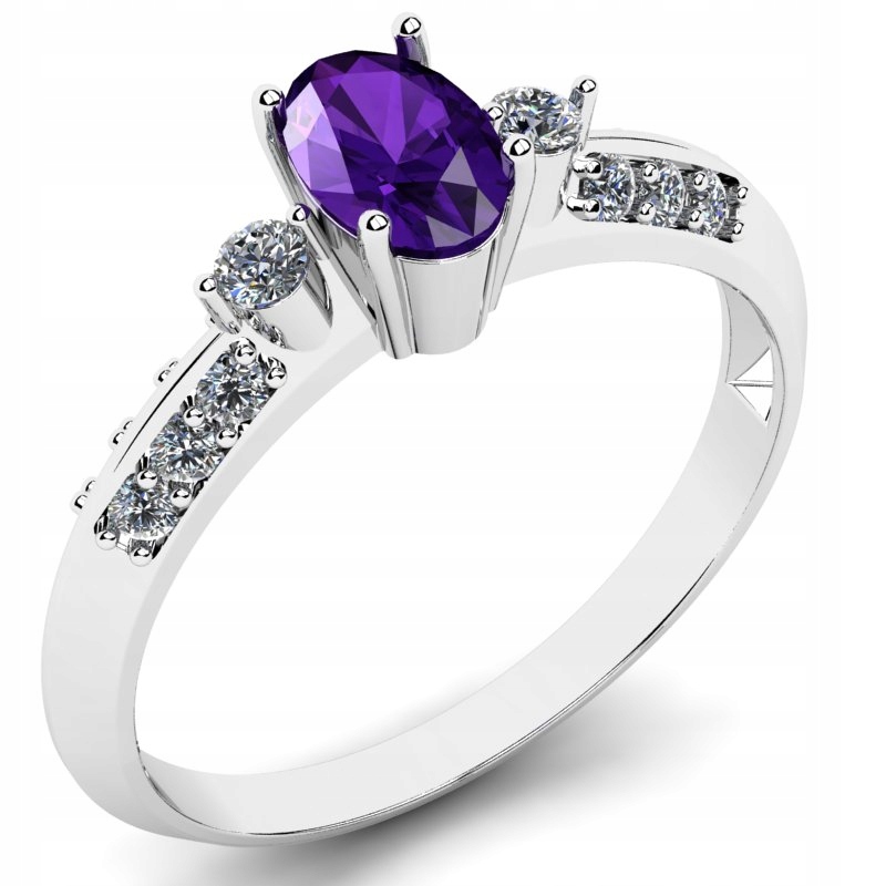 BIELY ZLATÝ PRSTEN BRILLIANTS A AMETHYST