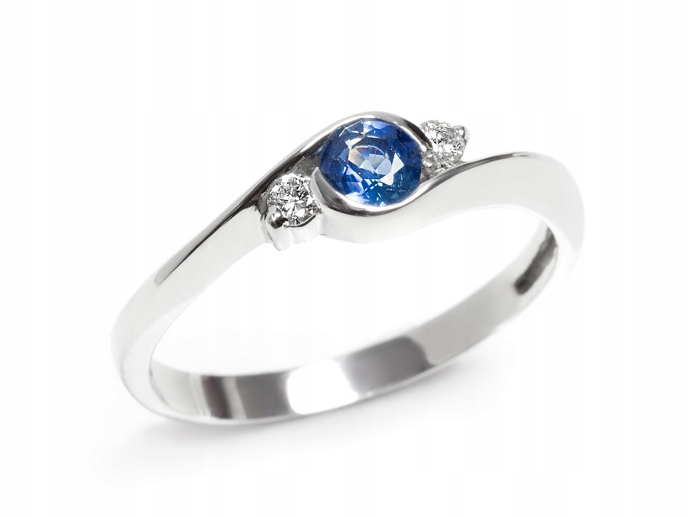 BIELY ZLATÝ PRSTEN BRILLIANTS A SAPPHIRE 585