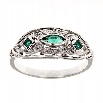 Prsteň z BIELEHO ZLATA BRILANTNÝ EMERALD 585