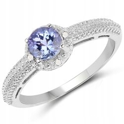 TANZANITOVÝ KRÚŽOK S DIAMANTMI STRIEBORNÝ 925