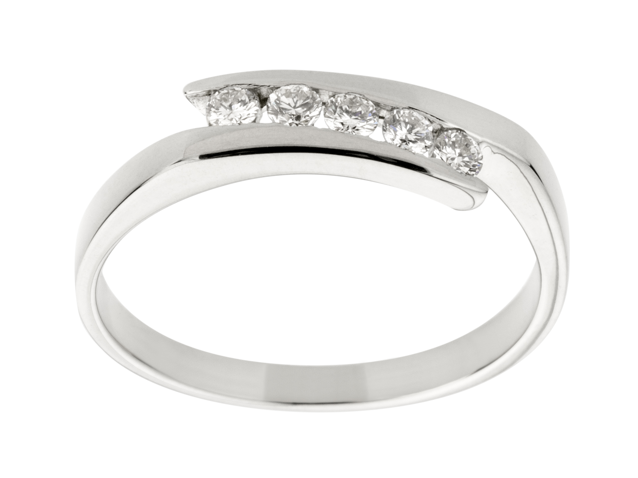 BIELY ZLATÝ PRSTEN S 5 BRILIANTMI 0,15ct VS / H
