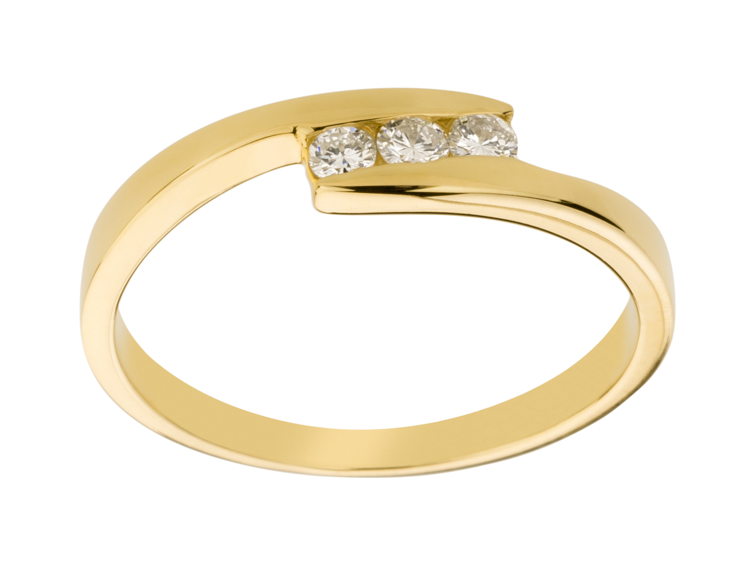 Zlatý prsteň žltý s 3 diamantmi 0,12ct vs/f