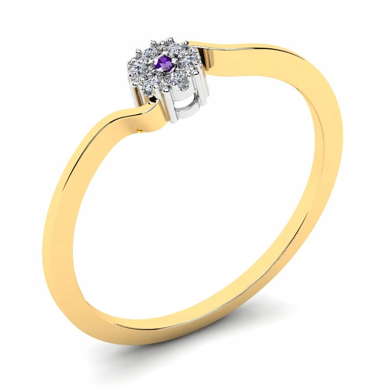 Zlatý prsteň Amethyst s diamantmi 0,04ct