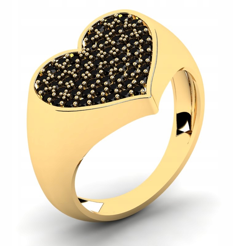 VEĽKÝ SRDCE ZLATÝ PRSTEN S ČIERNYMI BRILIANTMI