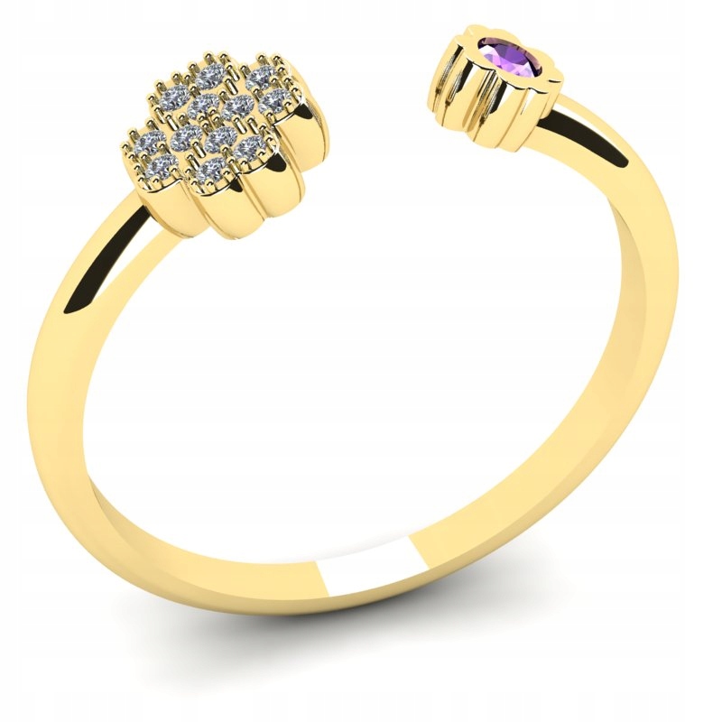ZLATÝ CLOVER RING AMETHYST A BRILLIANTS