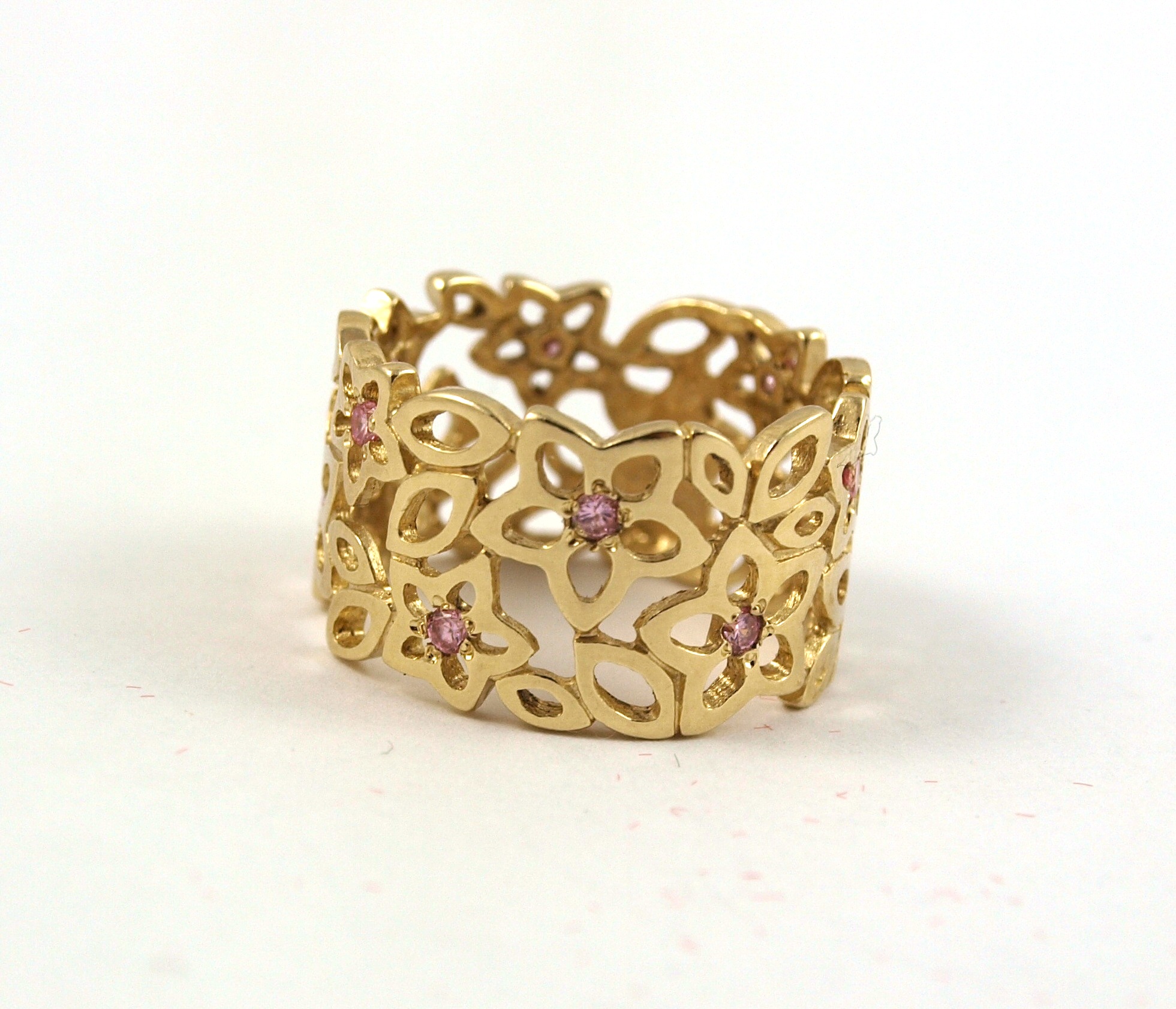 ZLATÝ KRÚŽOK OPENWORK RING PINK ZIRCONIA
