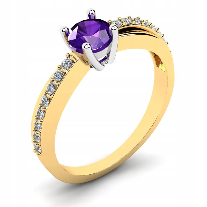Zlatý prsteň s ametystom a diamantmi 0,66ct