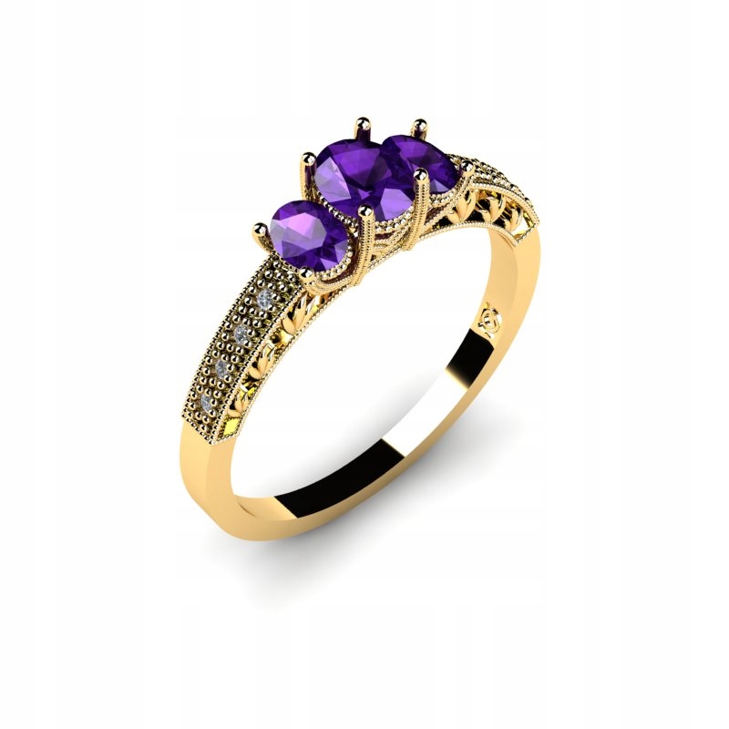 ZLATÝ PRSTEN S AMETISTAMI A BRILLIANTAMI 0,78CT