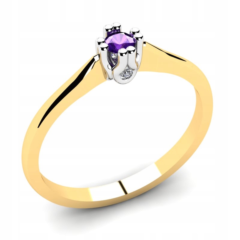 ZLATÝ PRSTEN S Ametystom a briliantmi 0,12 ct