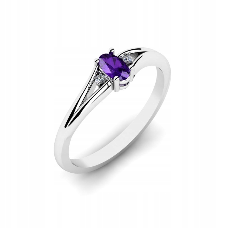 ZLATÝ PRSTEN S Ametystom a briliantmi 0,22 ct