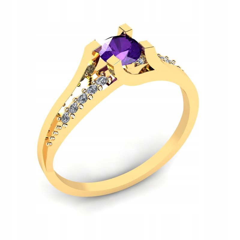 ZLATÝ PRSTEN S Ametystom a briliantmi 0,53 ct