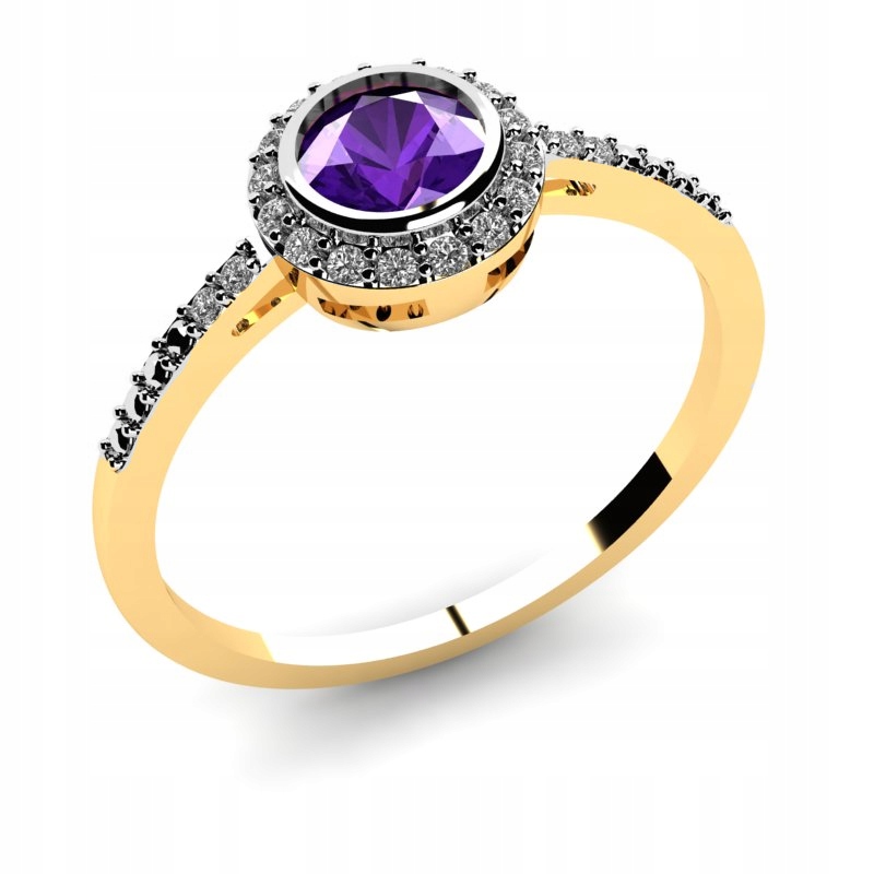 ZLATÝ PRSTEN S Ametystom a briliantmi 0,54 ct