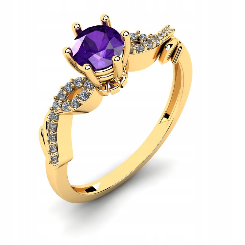 ZLATÝ PRSTEN S Ametystom a briliantmi 0,57 ct
