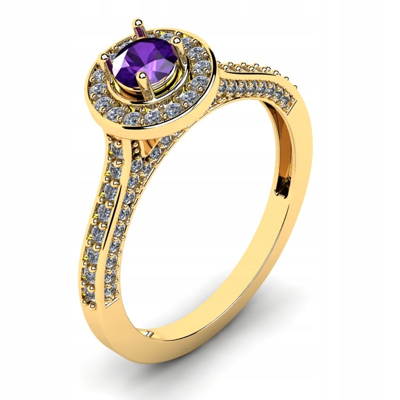 ZLATÝ PRSTEN S AMETYSTÉMOM A BRILLIANTAMI 0,76CT