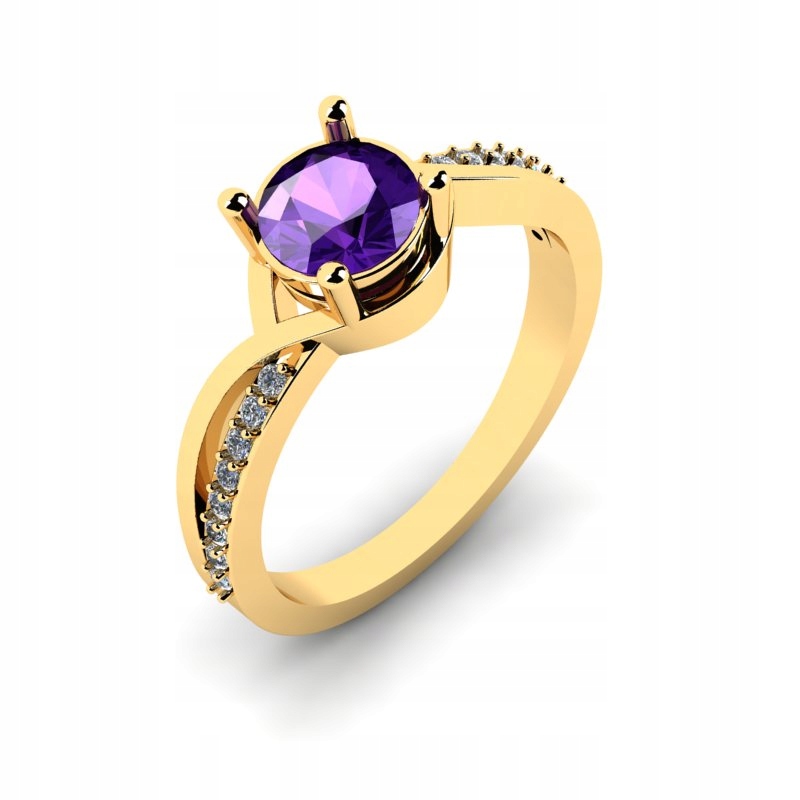 ZLATÝ PRSTEN S Ametystom a briliantmi 0,95 ct