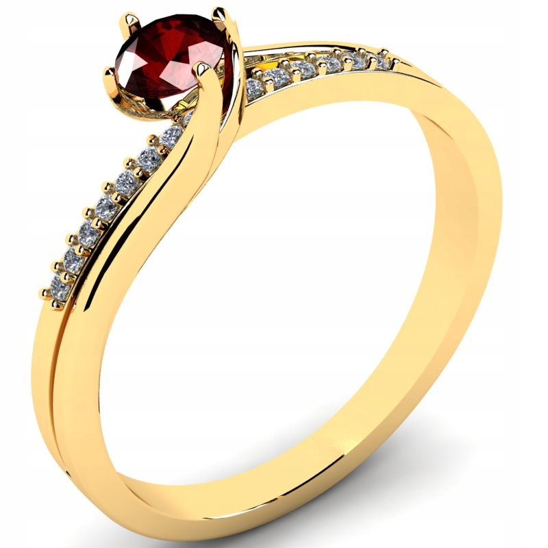 ZLATÝ PRSTEN S BRILIANTMI A GRANÁTOM 0,58CT