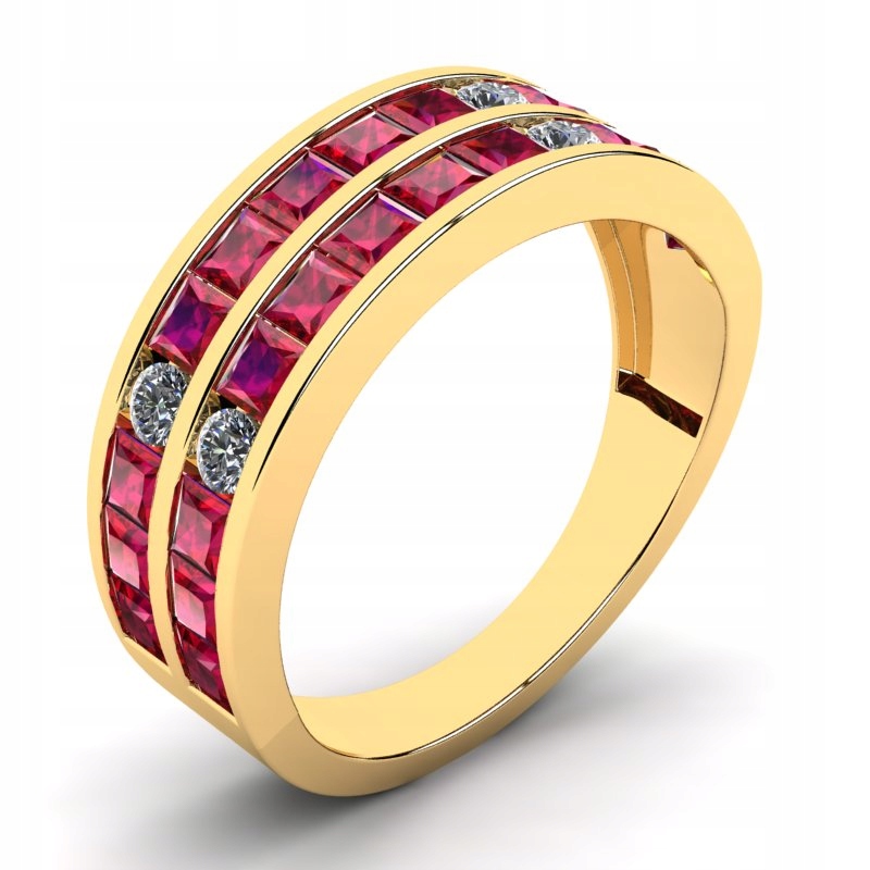 ZLATÝ PRSTEN S BRILIANTMI A RUBÍNAMI 1,48 CT