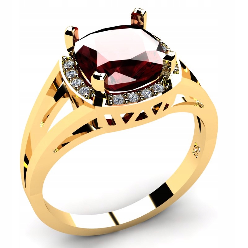 ZLATÝ PRSTEN s granátovým jablkom a briliantmi 3.16CT