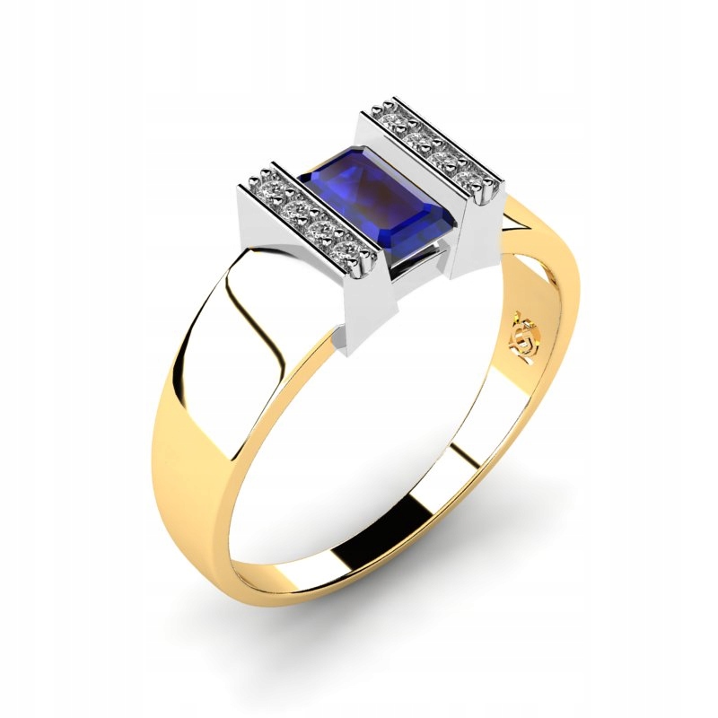 ZLATÝ PRSTEN SO ZAFIROM A BRILIANTMI 0,63CT