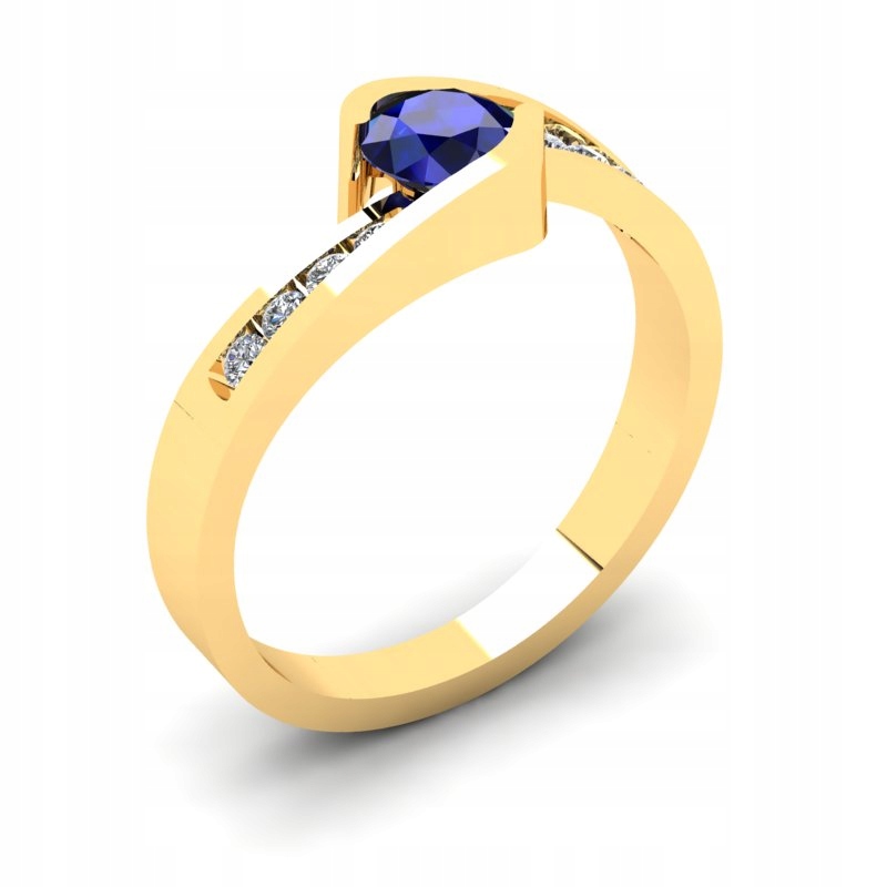 ZLATÝ PRSTEN SO ZAFÍROM A BRILIANTMI 0,64 CT