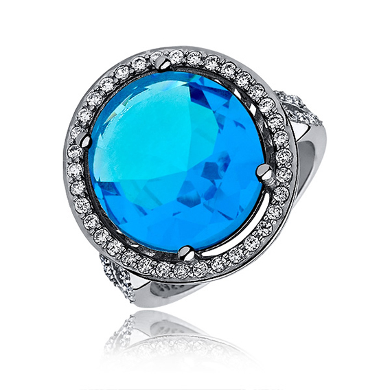 AQUAMARINE ZIRCONIA strieborný prsteň # 18 P090L