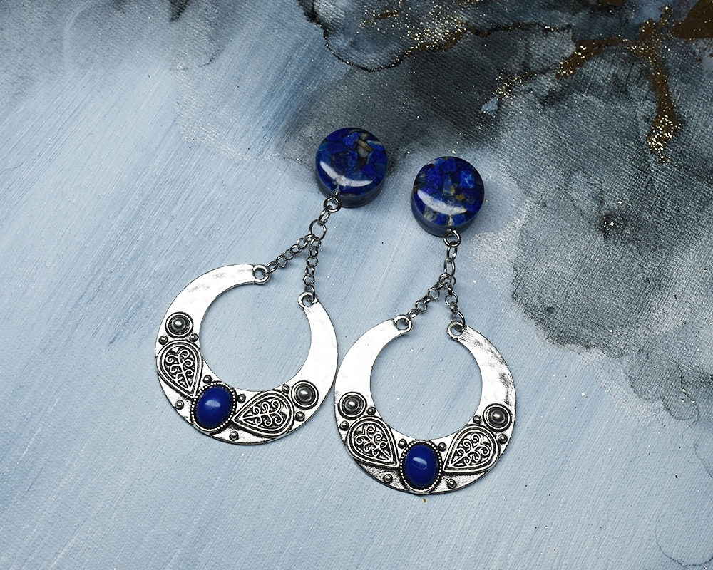 Pár 14 mm tunel lapis lazuli s príveskom