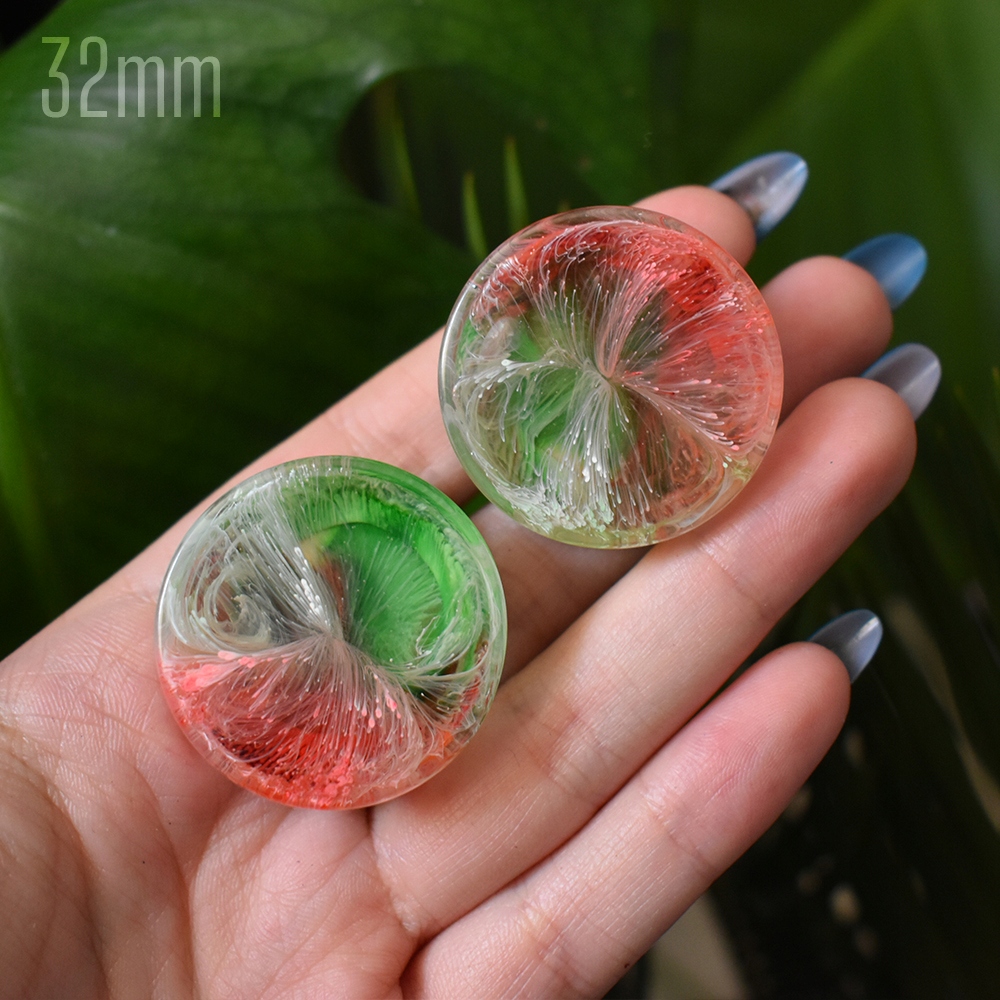 Pár 32mm tunelových zástrčiek, červeno-zelené sedlá
