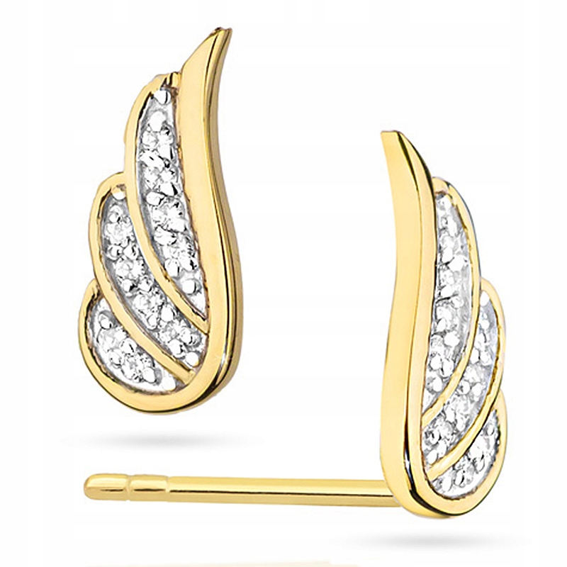 Krásne náušnice so zlatým krídlom s diamantmi 0,10ct