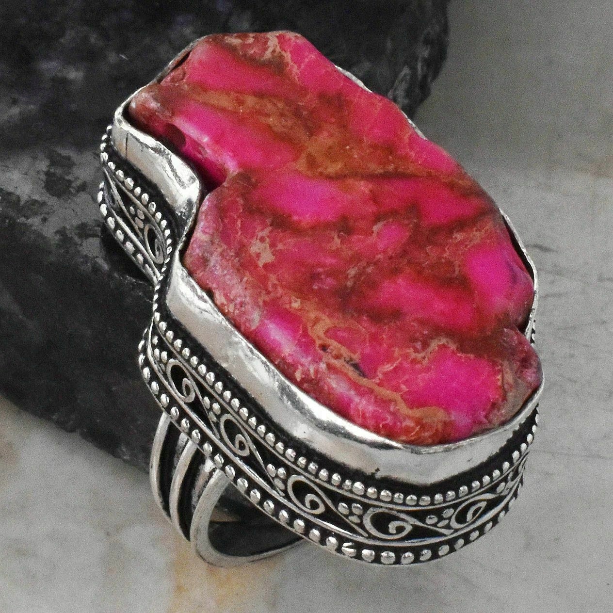 Veľkosť prsteňa 14_Morský sediment Jasper_handmade_Indie_