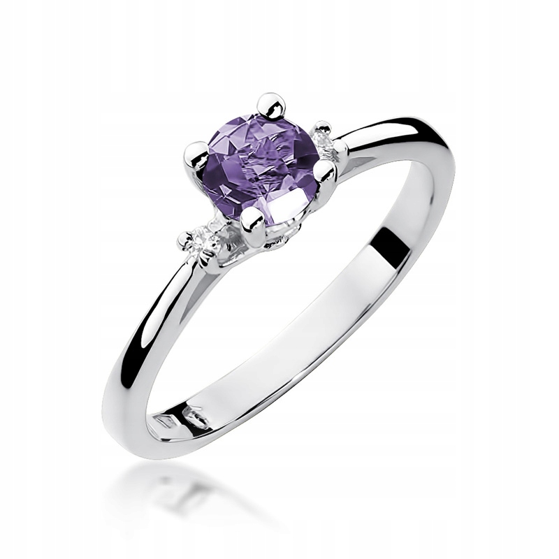 Ametyst prsteň diamant biele zlato 585 gravírovanie