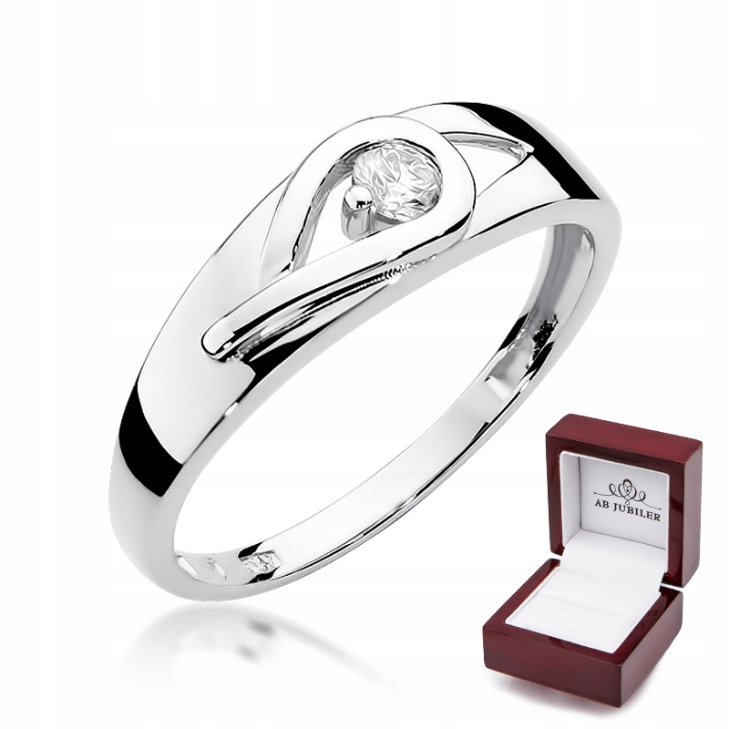 Biely zlatý prsteň brylanta 0,12ct 585 gravírovanie