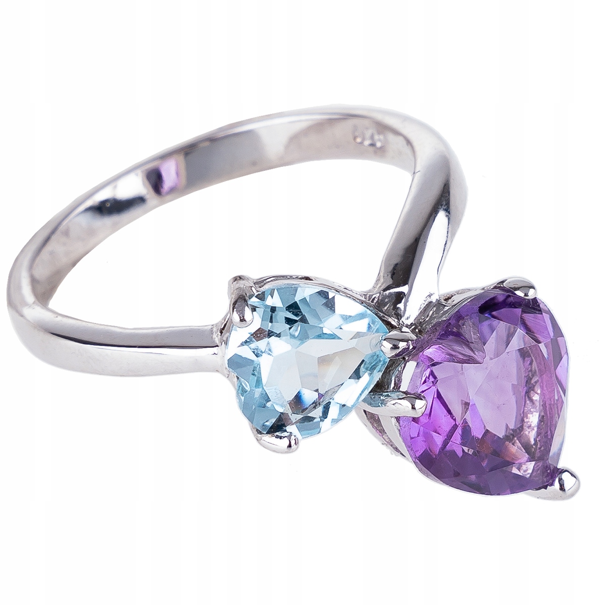 Prsteň s dvoma srdiečkami Topaz a Ametyst zo striebra 925
