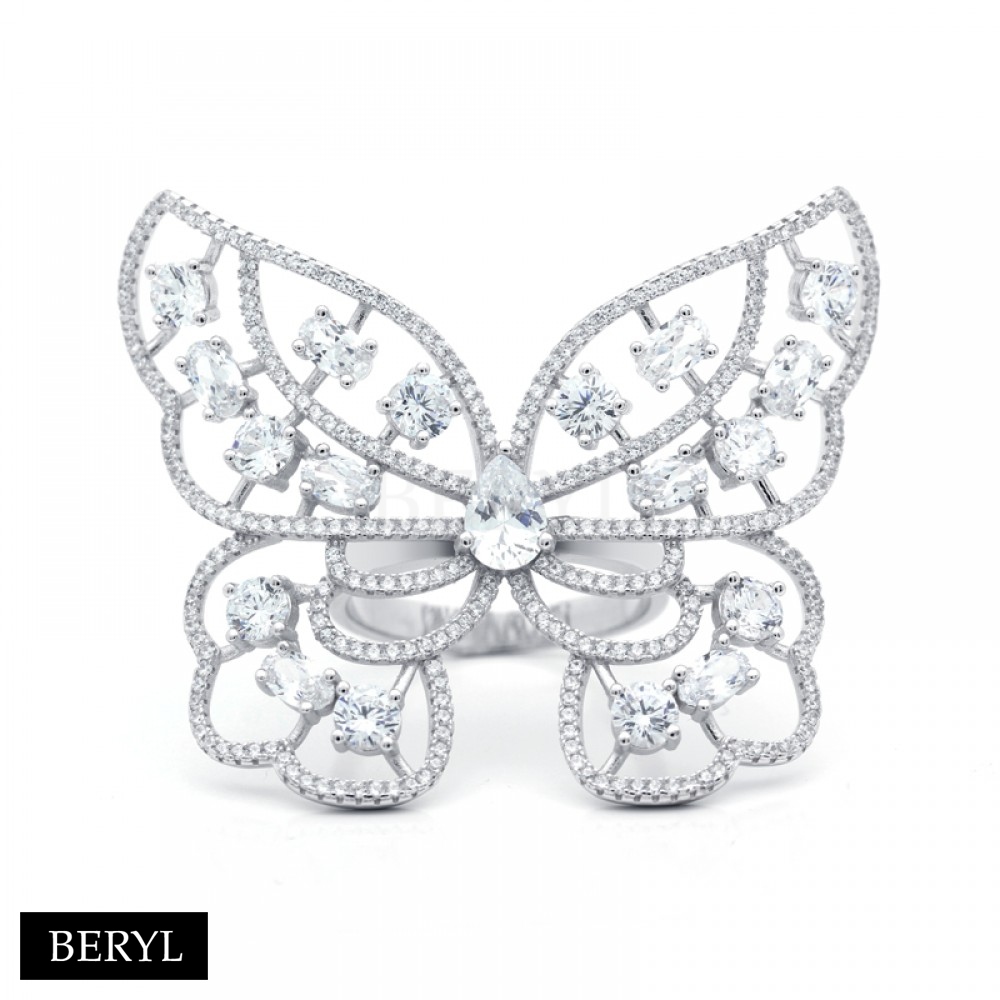 Prsteň, motýľ, kamienky, striebro 925-18 BERYL